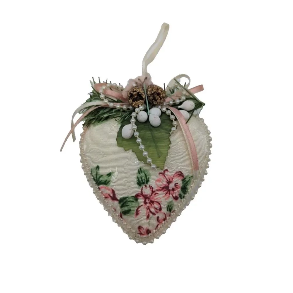 Victorian Heart‎ Shaped Christmas Lace Pink Rose Ornament